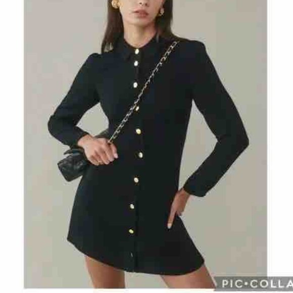 Black REFORMATION long sleeved button-down collared mini dress - Picture 3 of 3